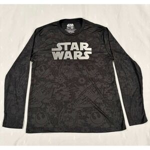 Star Wars Mens Mad Engine Long Sleeve Performance Shirt Black Silver Logo LG
